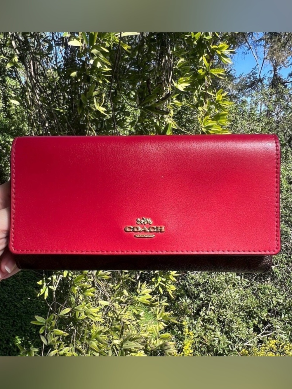 COACH Slim Trifold Brown/Brown Wallet Credit Card Holder Gold Hardware AUTHENTIC